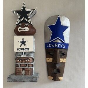 Dallas Cowboys NFL Tiki Totem Pole Statue Resin Football 2018 + Tiki Statue Mask